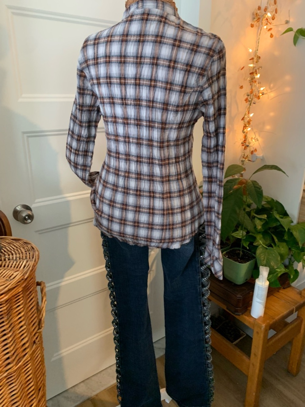RIO SUD WOMEN's fitted Plaid Button-Up blouse in Brown & grey 100% cotton - Picture 6 of 6